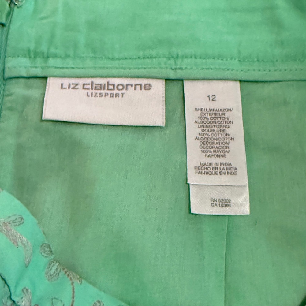 Liz Claiborne Lizsport Mint Green Silver Floral Embroidered Pencil Skirt Size 12 - Picture 5 of 6